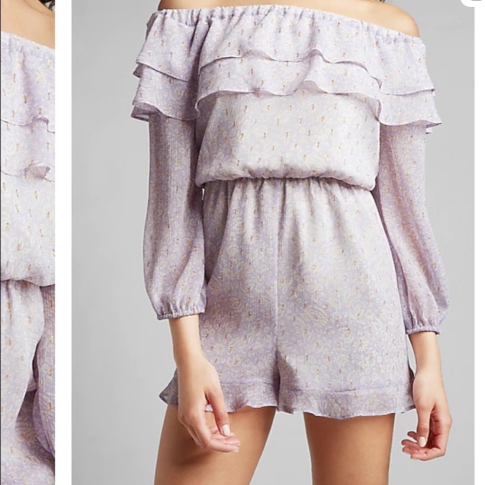 Express Lavender Metallic Off-Shoulder Romper